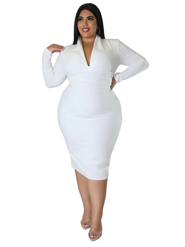 Women's V Neck High Collar Fashion Designer 4XL Midi Dresses (Plus Size)