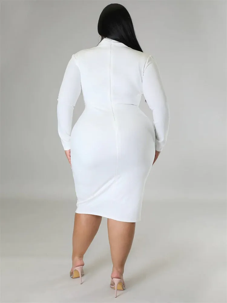 Women's V Neck High Collar Fashion Designer 4XL Midi Dresses (Plus Size)