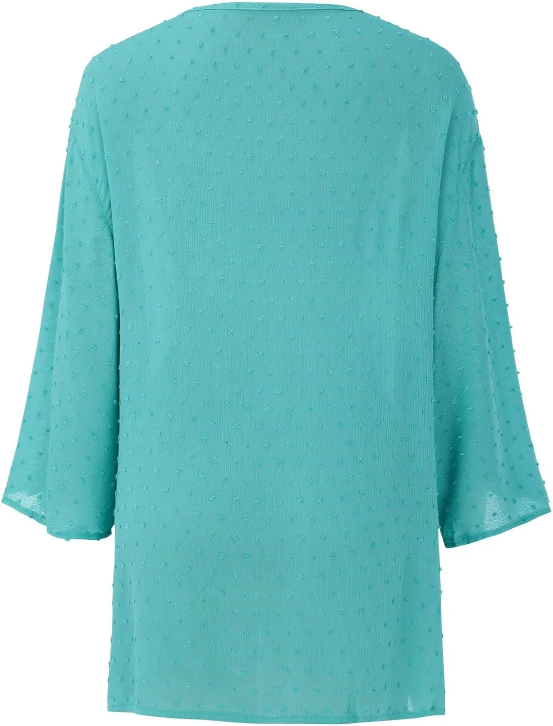 Womens Vintage Jacquard Three Quarter Lace V-Neck Plus Size Top Tee Blouse