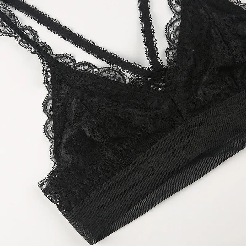Women's White & Black Lace Bra