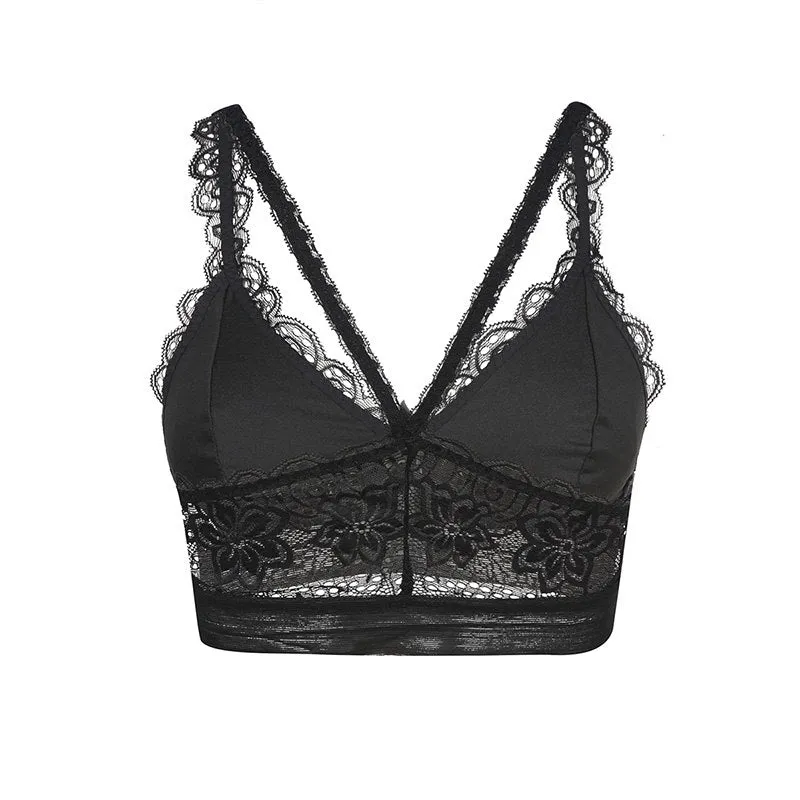Women's White & Black Lace Bra