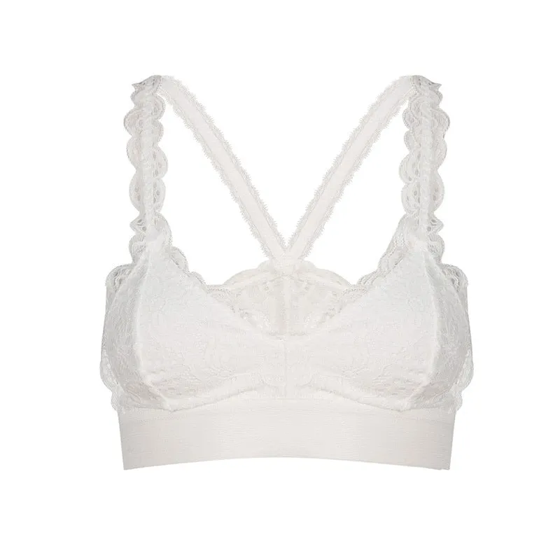 Women's White & Black Lace Bra