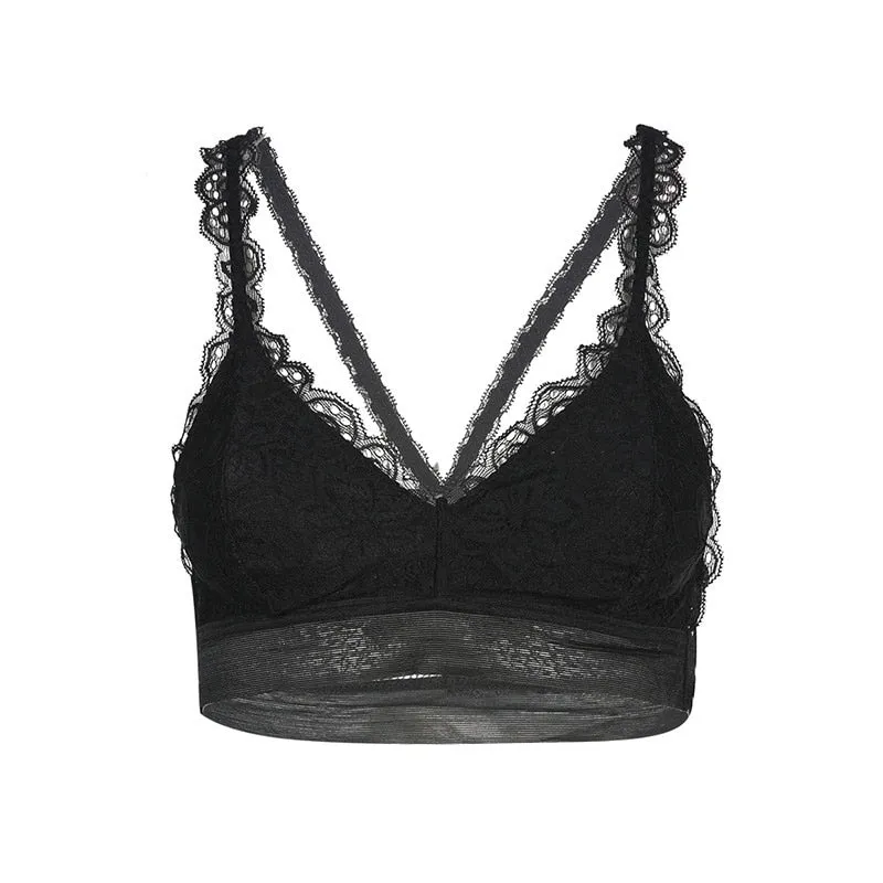 Women's White & Black Lace Bra