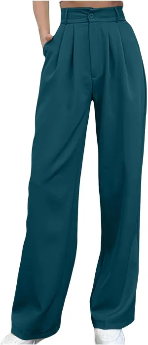 Womens Wide Leg Pants Elegant Straight Suit Pant Casual High Waisted Long Palazzo Pant Flowy Business Work Trousers