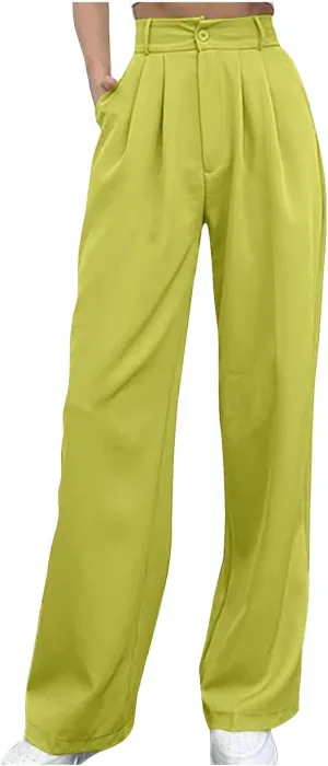 Womens Wide Leg Pants Elegant Straight Suit Pant Casual High Waisted Long Palazzo Pant Flowy Business Work Trousers