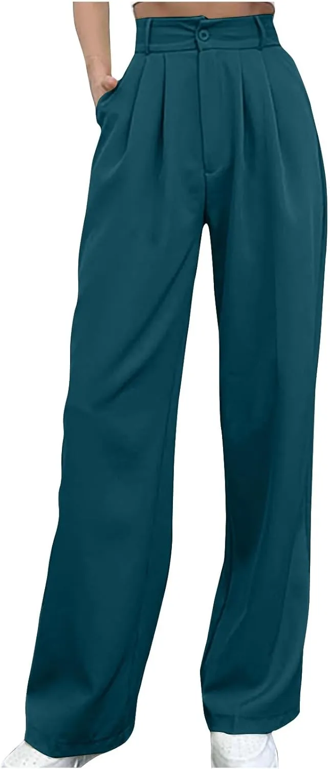 Womens Wide Leg Pants Elegant Straight Suit Pant Casual High Waisted Long Palazzo Pant Flowy Business Work Trousers