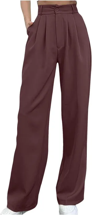 Womens Wide Leg Pants Elegant Straight Suit Pant Casual High Waisted Long Palazzo Pant Flowy Business Work Trousers