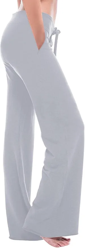 Women's Wide Leg Yoga Pants Comfy Solid Lounge Slacks Workout Legging High Waist Drawstring Tummy Control Trousers