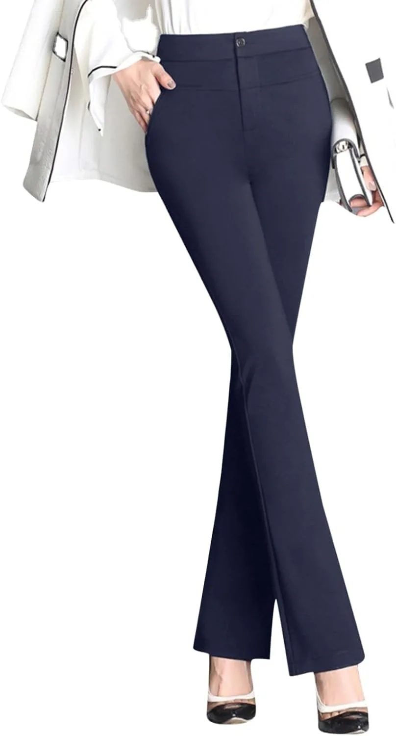 Women's Yoga Dress Pants Stretchy Work Slacks Business Casual Straight Leg/Bootcut Pull on Trousers with Pockets