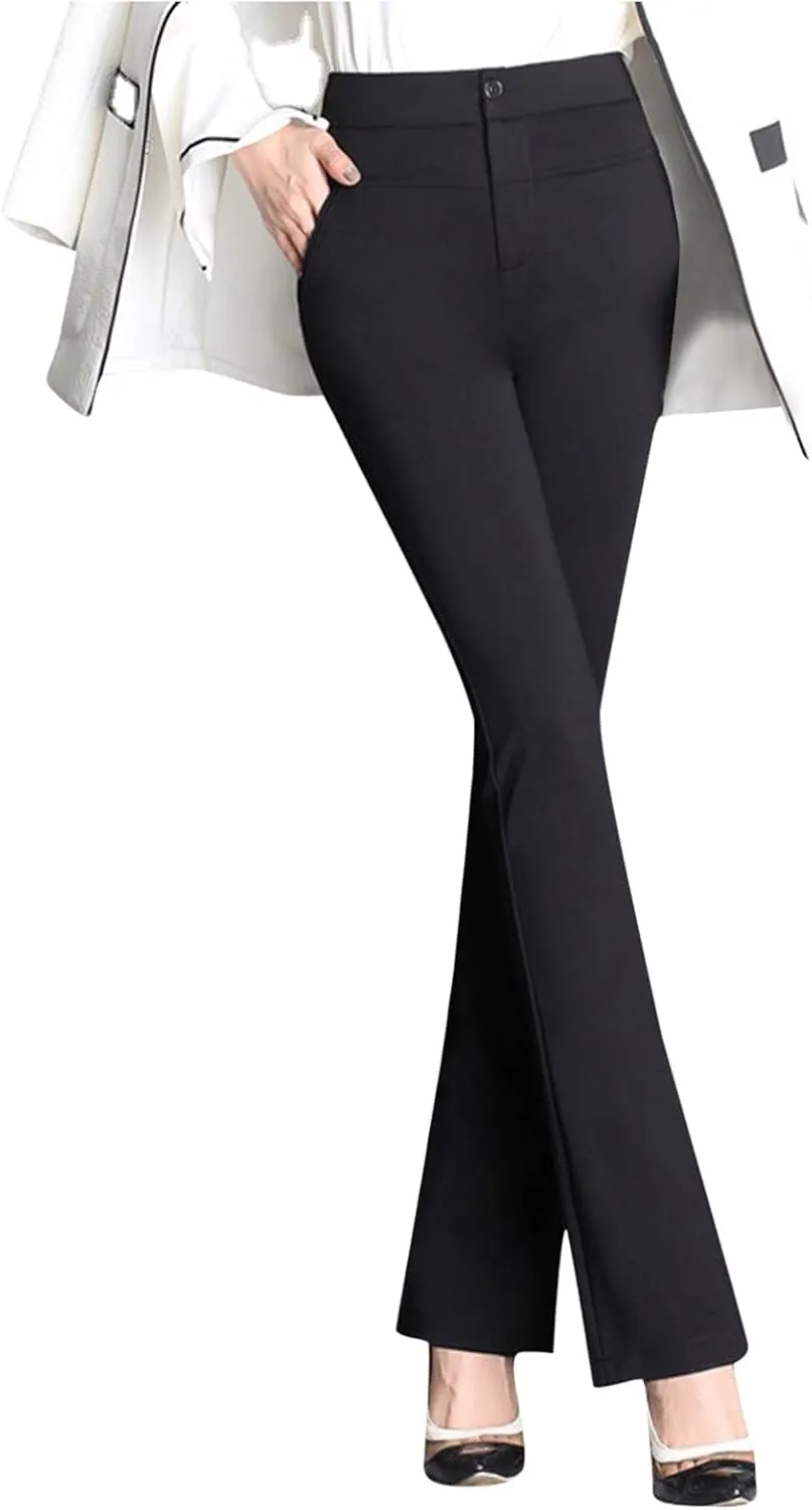 Women's Yoga Dress Pants Stretchy Work Slacks Business Casual Straight Leg/Bootcut Pull on Trousers with Pockets