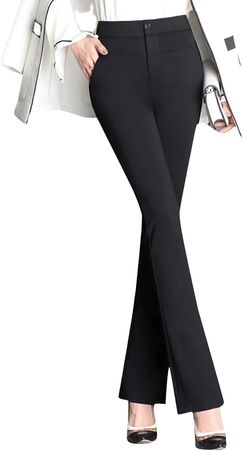 Women's Yoga Dress Pants Stretchy Work Slacks Business Casual Straight Leg/Bootcut Pull on Trousers with Pockets