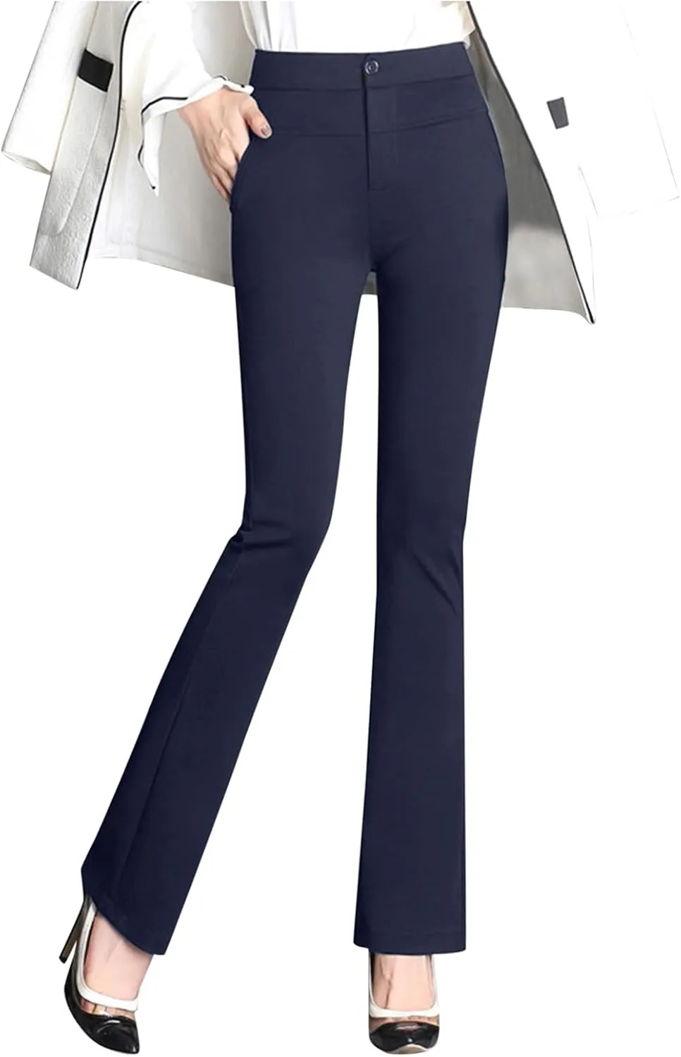 Women's Yoga Dress Pants Stretchy Work Slacks Business Casual Straight Leg/Bootcut Pull on Trousers with Pockets
