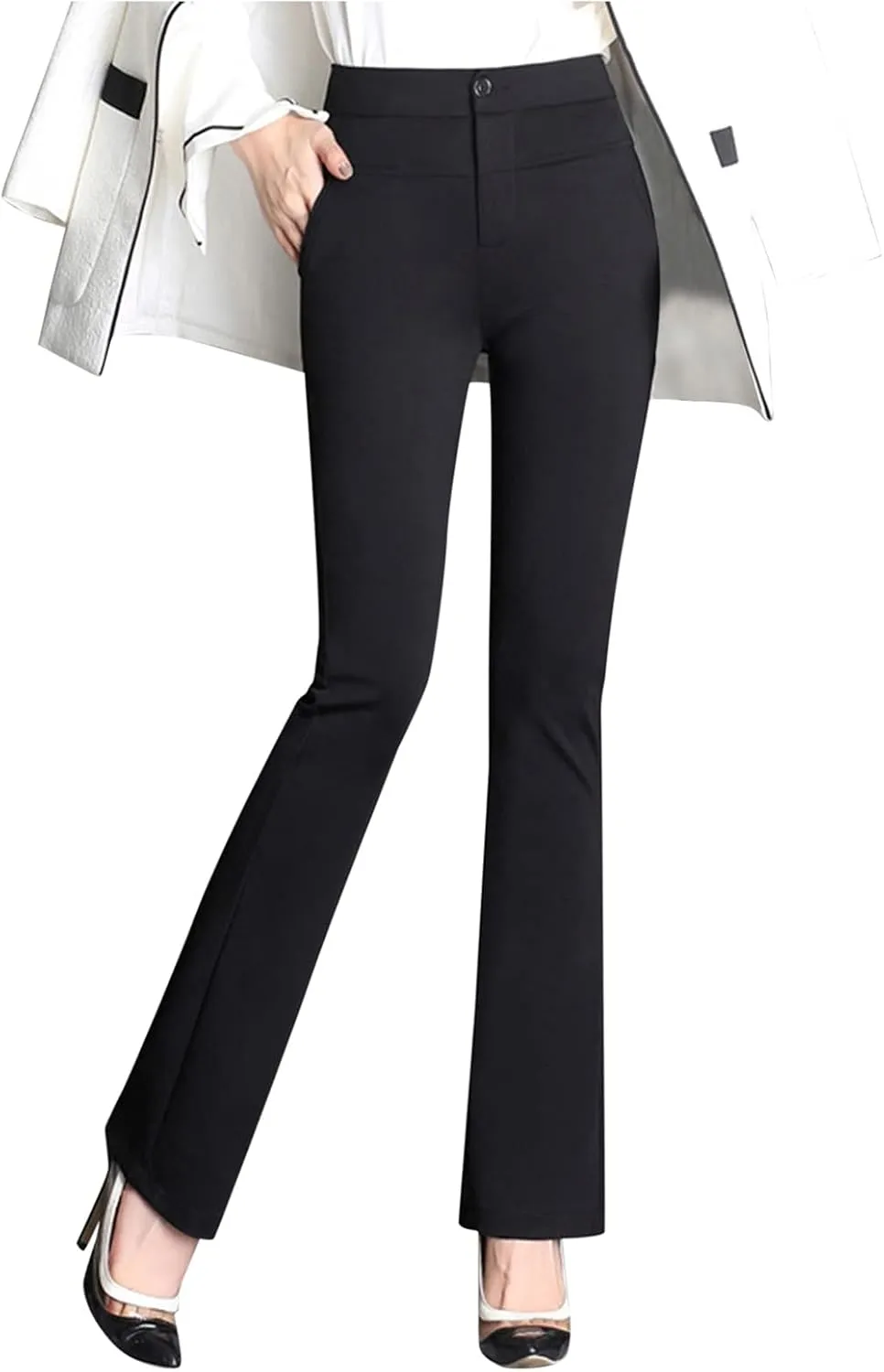 Women's Yoga Dress Pants Stretchy Work Slacks Business Casual Straight Leg/Bootcut Pull on Trousers with Pockets