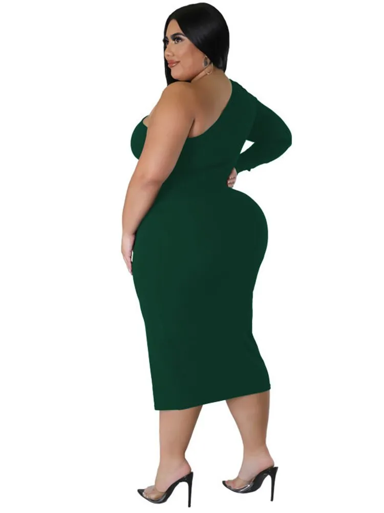 Women's Zipper Fashion Designer One Sleeved Midi Dresses (Plus Size)