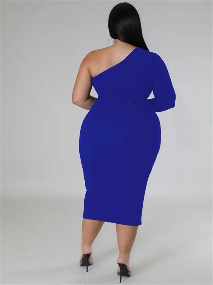 Women's Zipper Fashion Designer One Sleeved Midi Dresses (Plus Size)