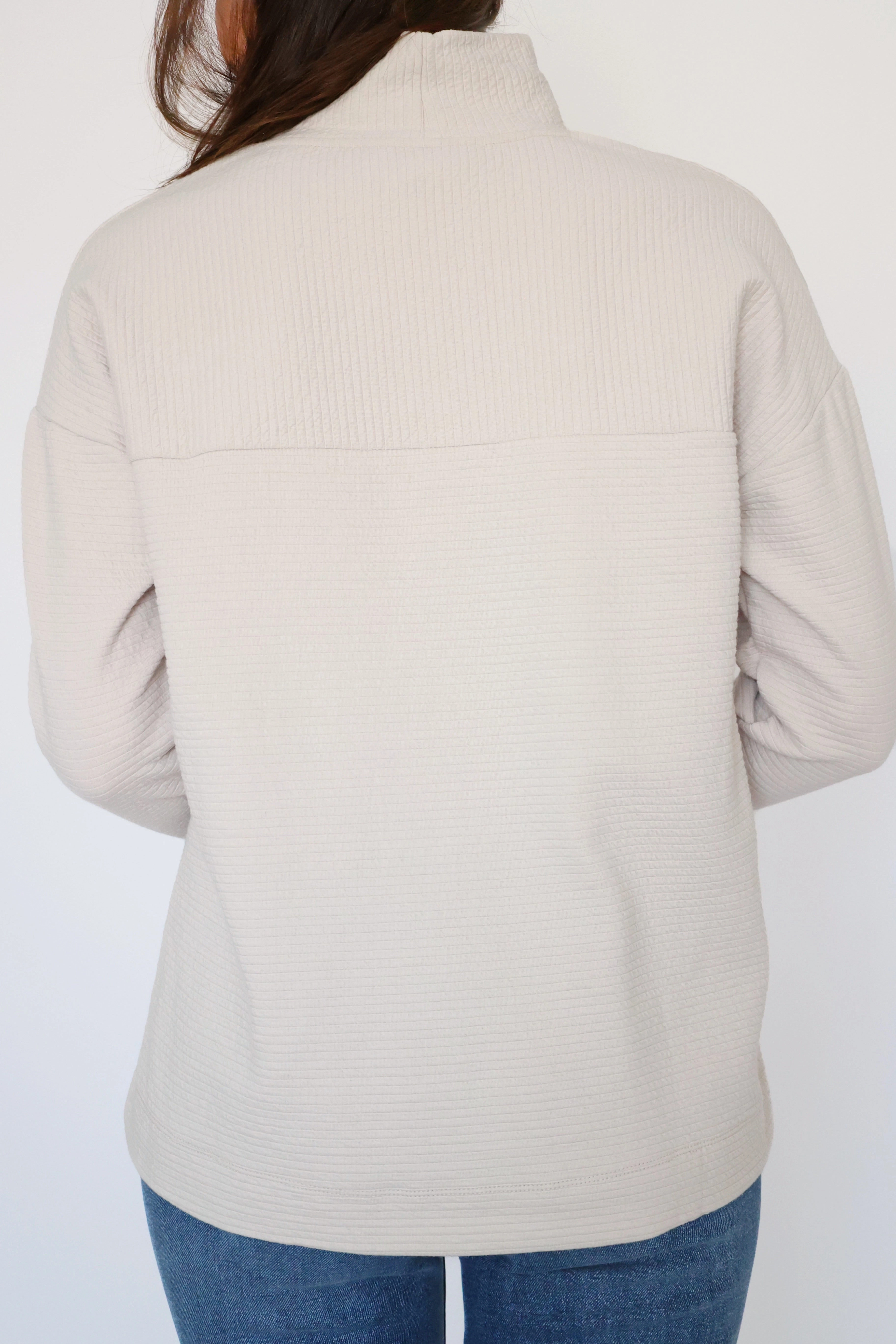 Compact Jacquard Weave ContrastPlacket Won't Stop Quilted Pullover - Cloud (final sale)