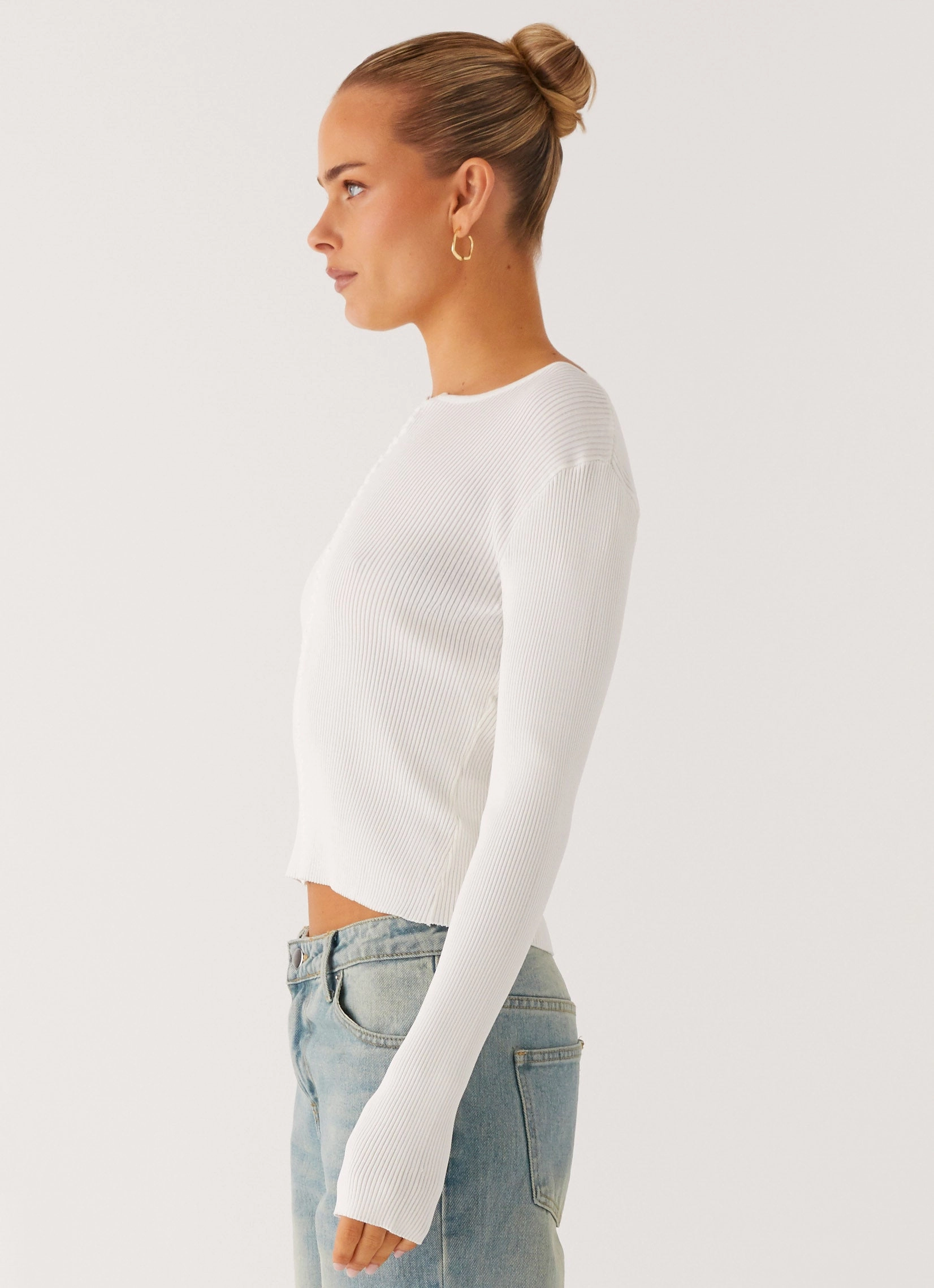Wonderwall Lace Up Long Sleeve Top - White NeutralPalette