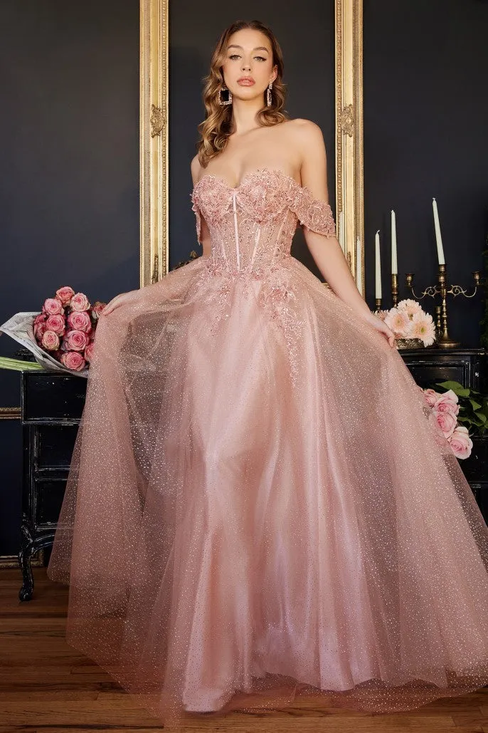 Wondrous | Lace A Line Gown with off the Shoulder Sleeves | LaDivine CD0198