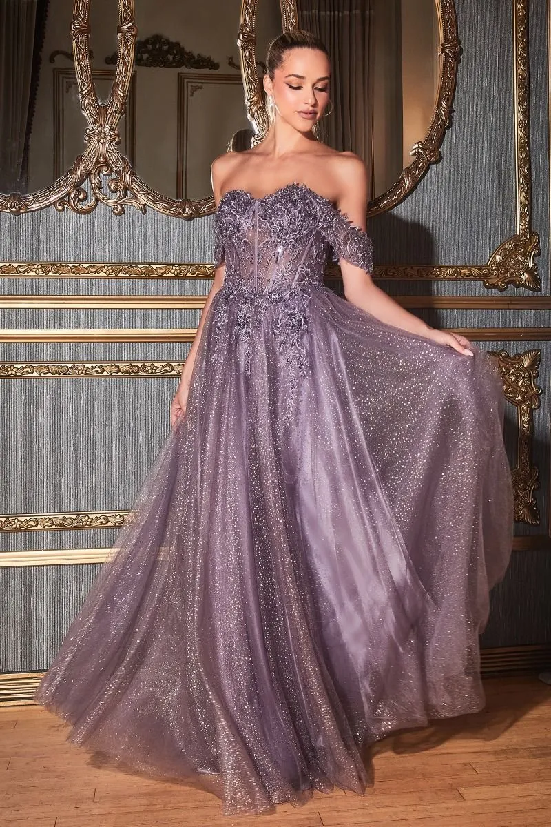 Wondrous | Lace A Line Gown with off the Shoulder Sleeves | LaDivine CD0198