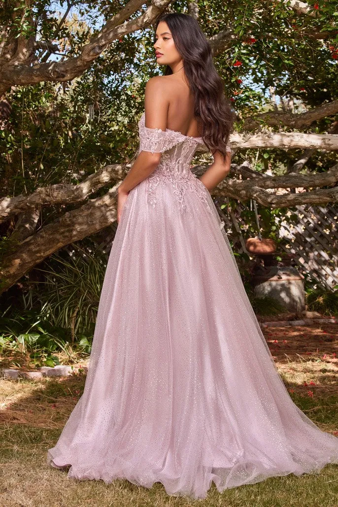 Wondrous | Lace A Line Gown with off the Shoulder Sleeves | LaDivine CD0198