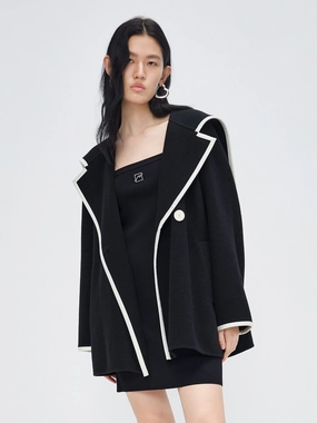 Wool Blend Contrast Pocketed Coat Wool Blend Contrast Pocketed Coat