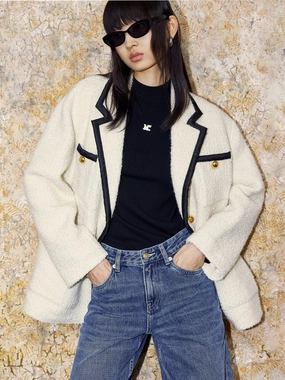 Wool Blend Contrast Textured Coat Wool Blend Contrast Textured Coat