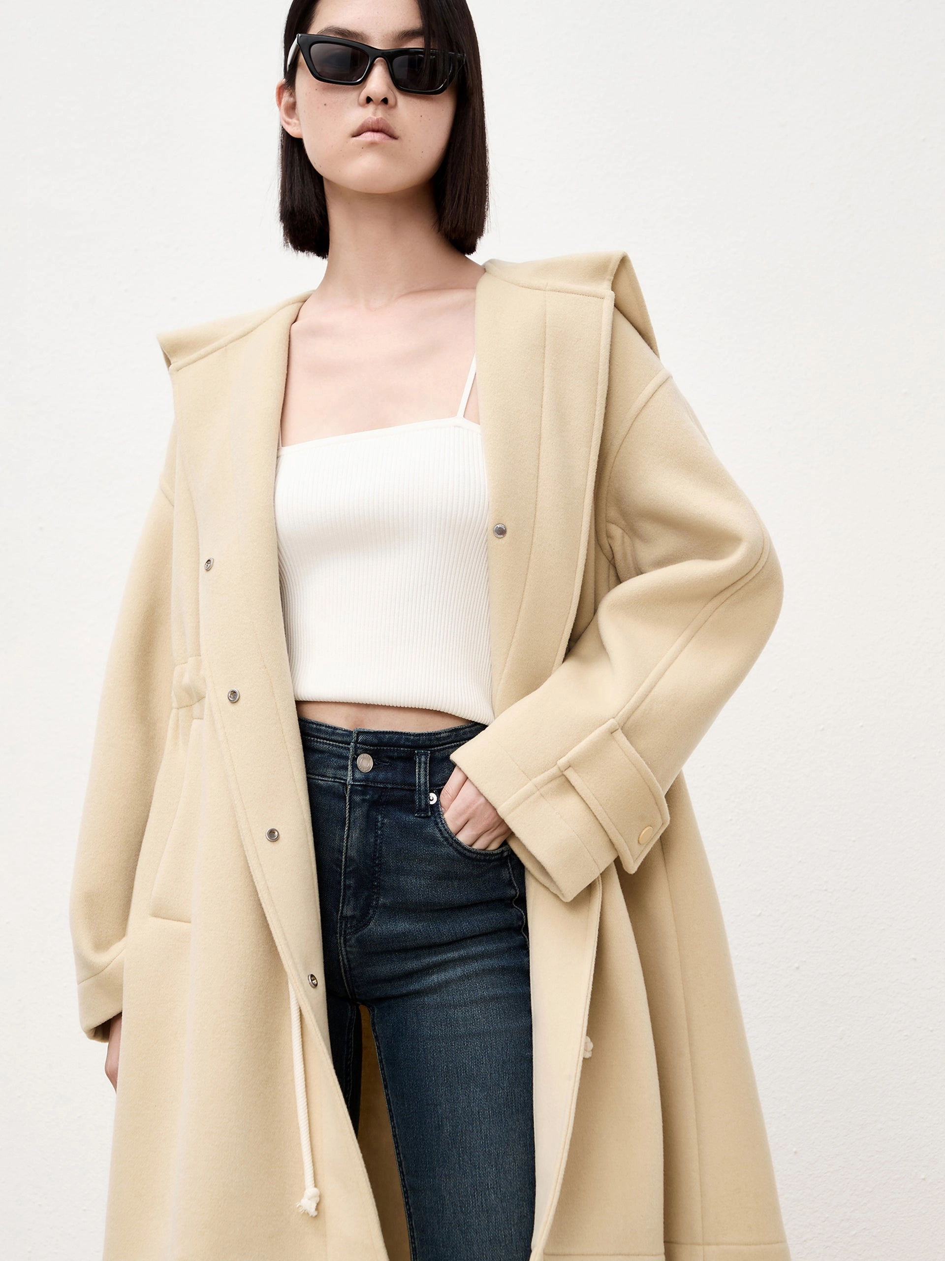 Wool Blend Drawstring Overcoat