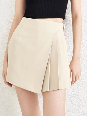 Wool Blend Wrap Pleated Skort