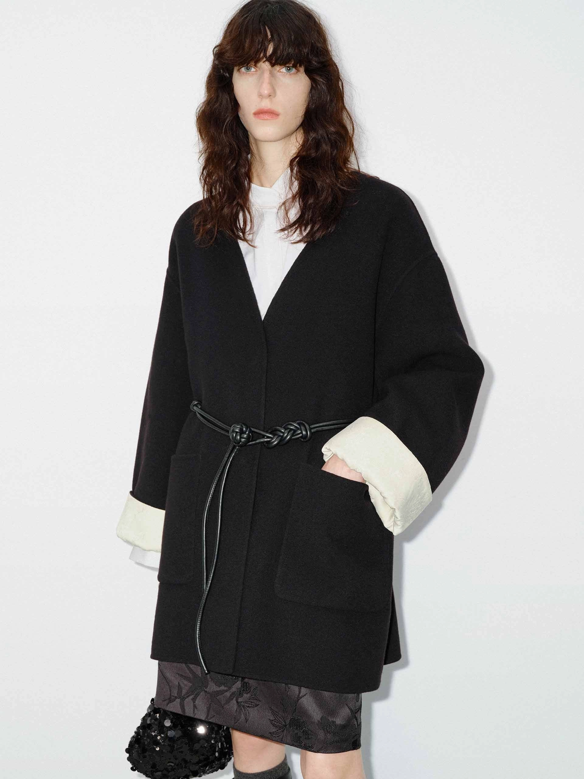 Wool V-neck Midi Coat