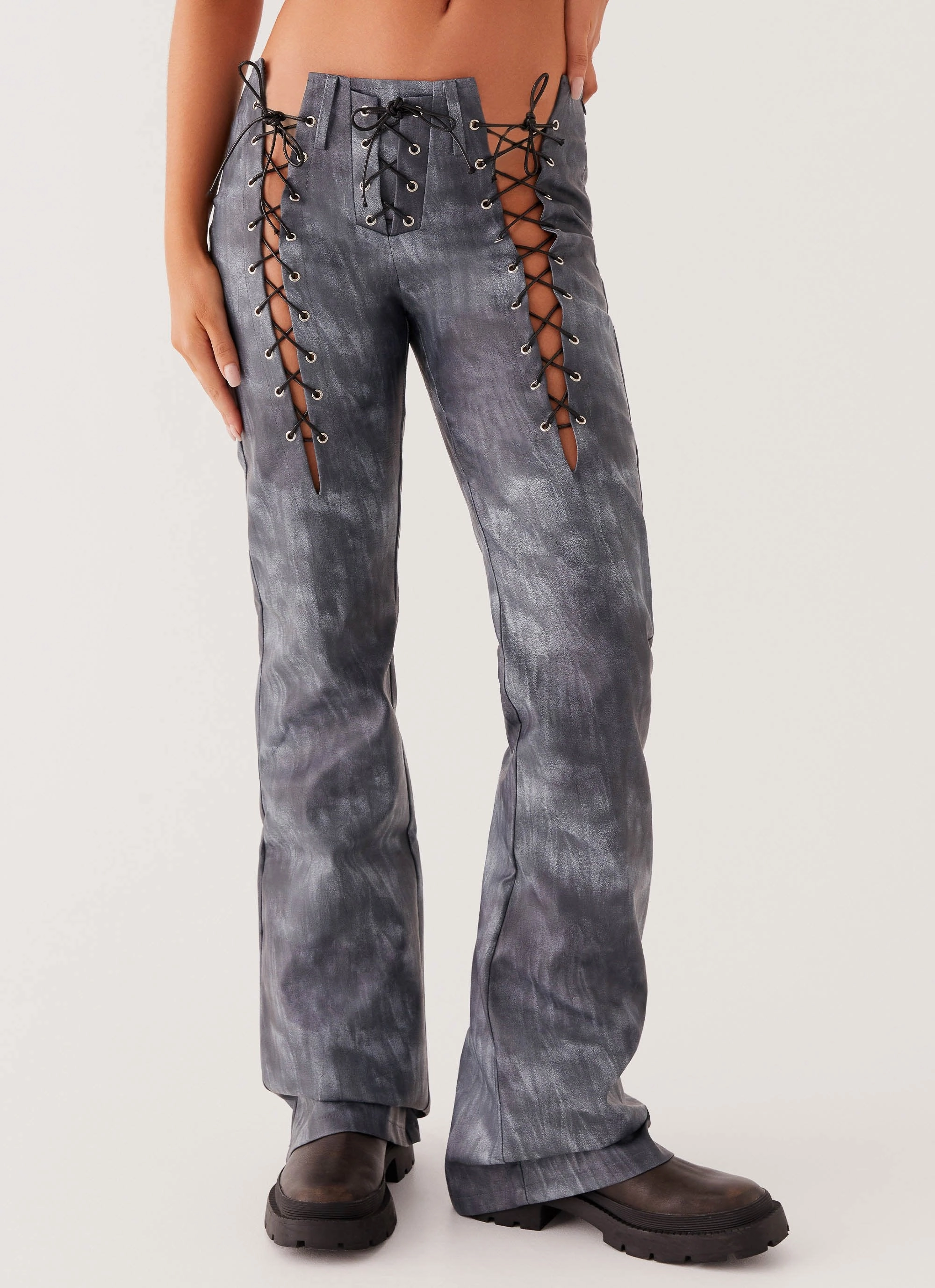Go Anywhere Better When I'm Dancing Lace Up Pants - Graphite