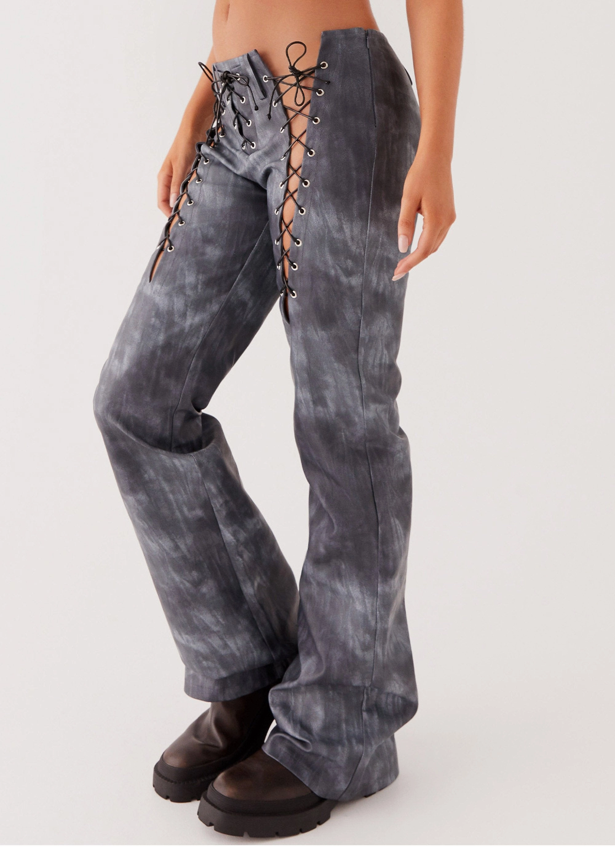 Better When I'm Dancing Lace Up Pants - Graphite Side zipper