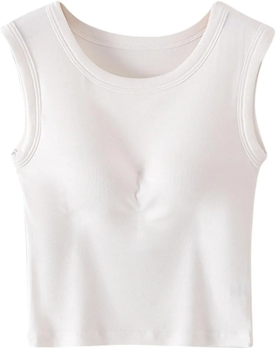 Workout Tank Tops for Women with Built in Bra, Slim Fit Crop Top, Basic Padded Camisole 2025 Summer Clothes