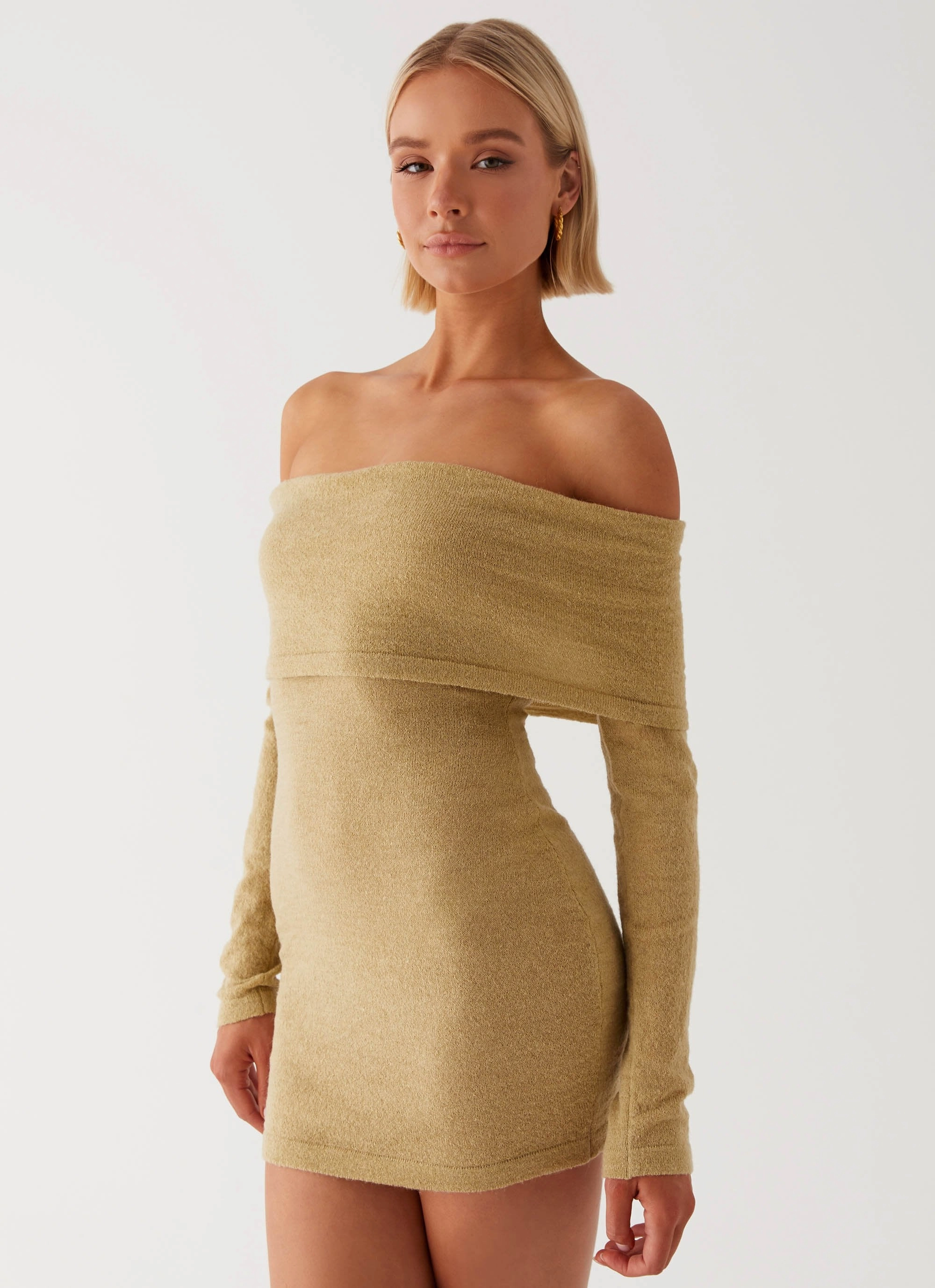 summer breeze Myla Off Shoulder Mini Dress - Camel