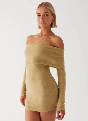 summer breeze Myla Off Shoulder Mini Dress - Camel