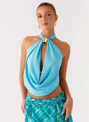 RaglanSleeve Petal Sleeve Architecture Worldly Top - Turquoise
