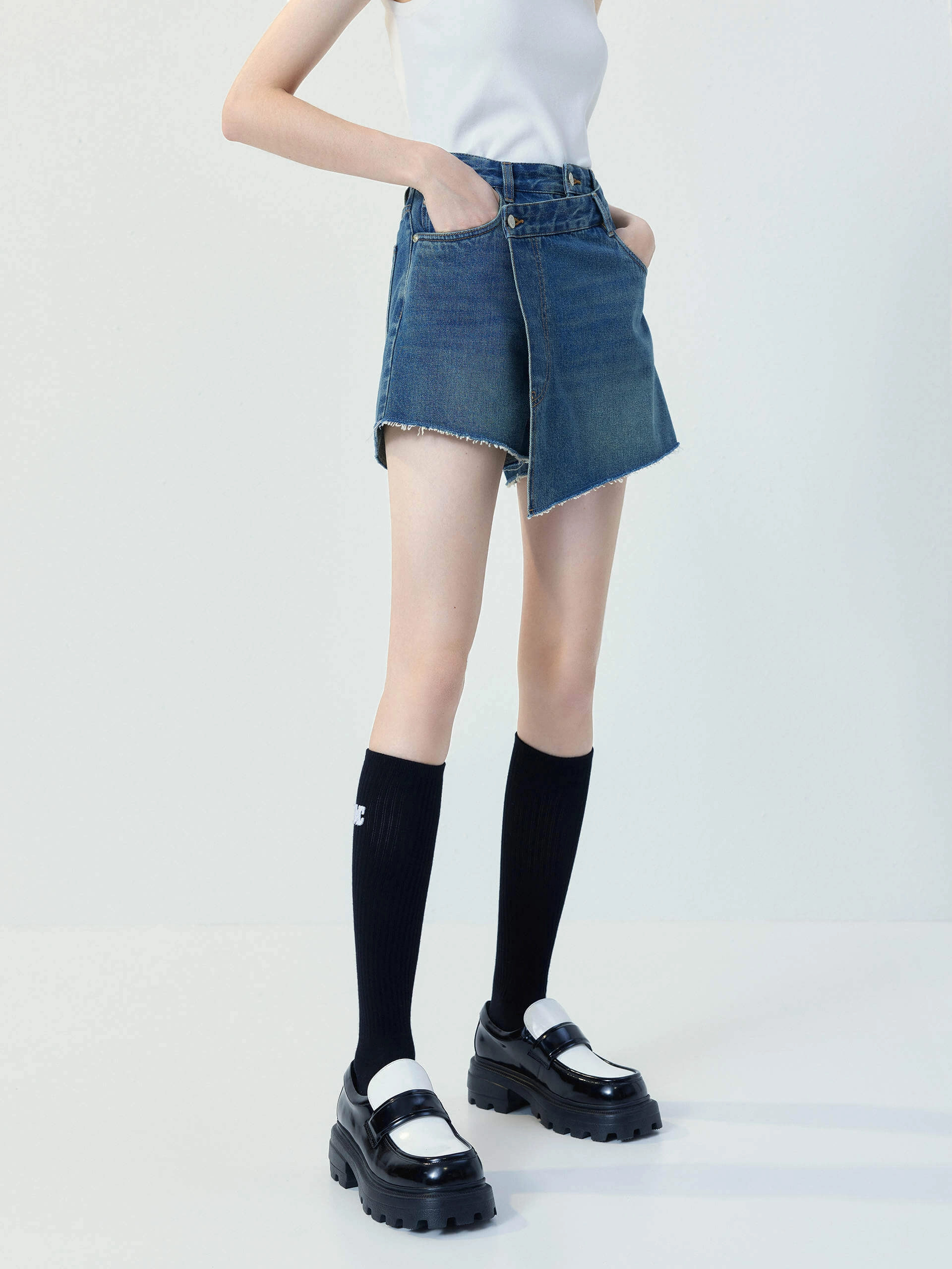 Wrap Cotton Denim Shorts