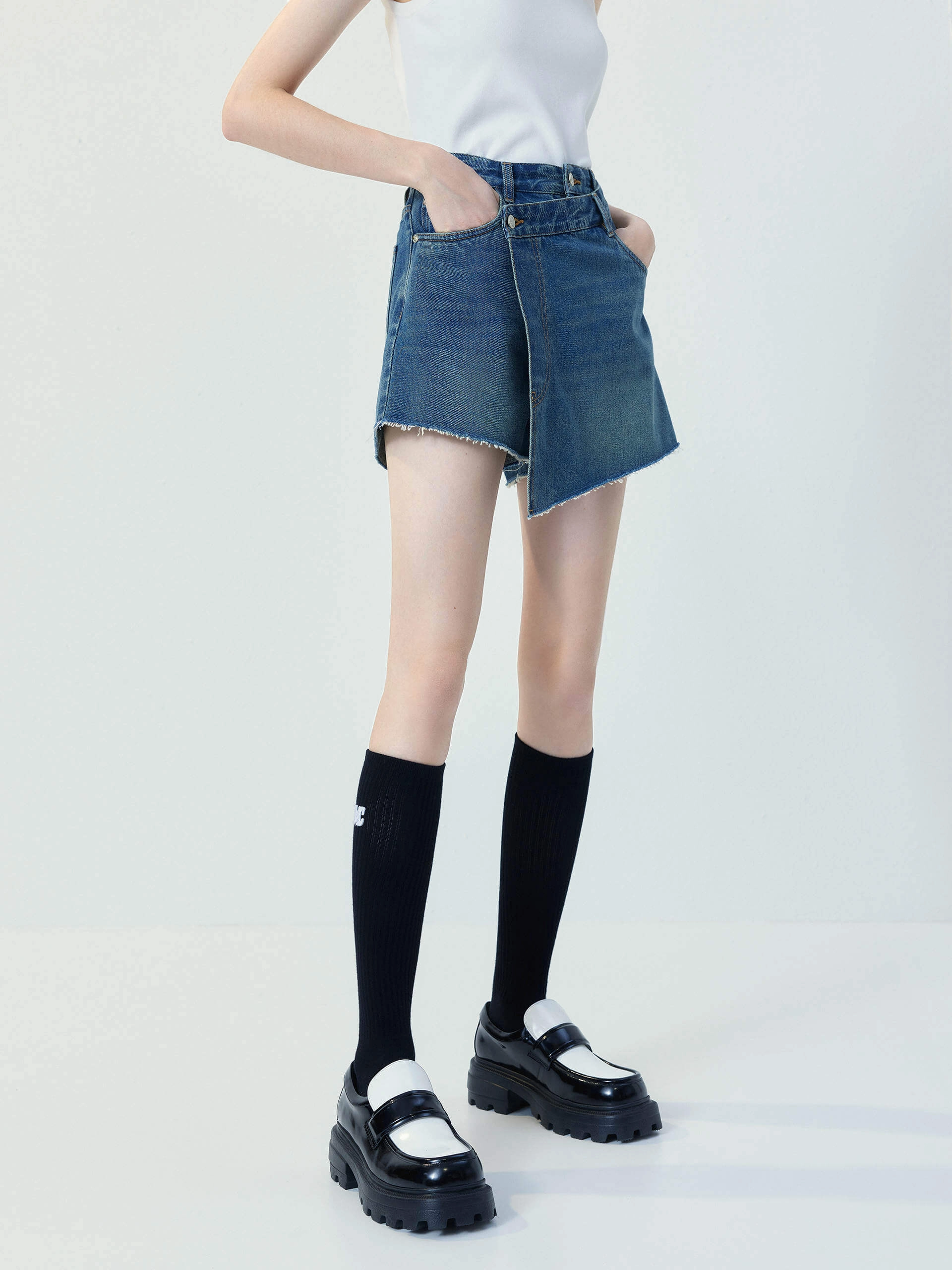 Wrap Cotton Denim Shorts