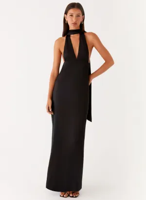 Alicia Satin Halter Maxi Dress - Black quick dry