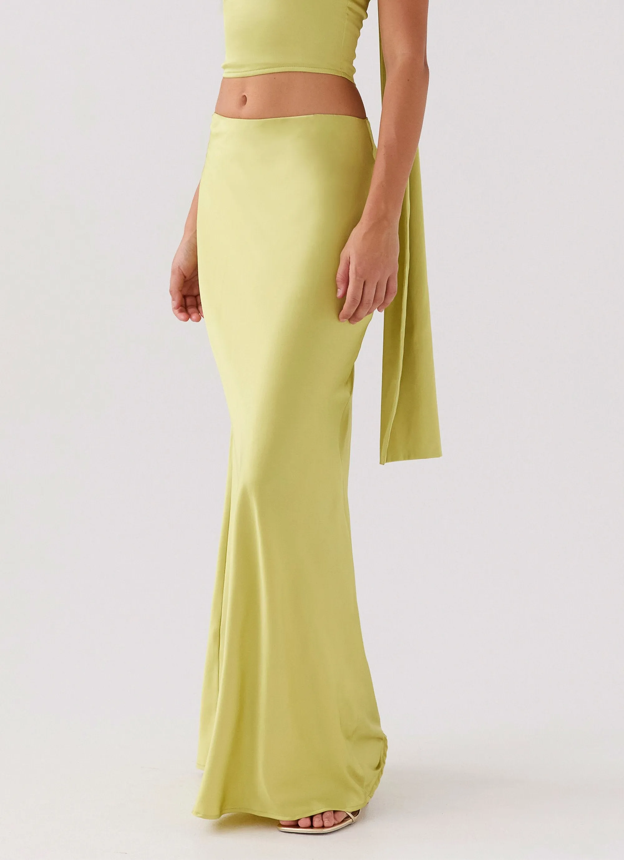 Josefina Satin Maxi Skirt - Chartreuse Double Layer