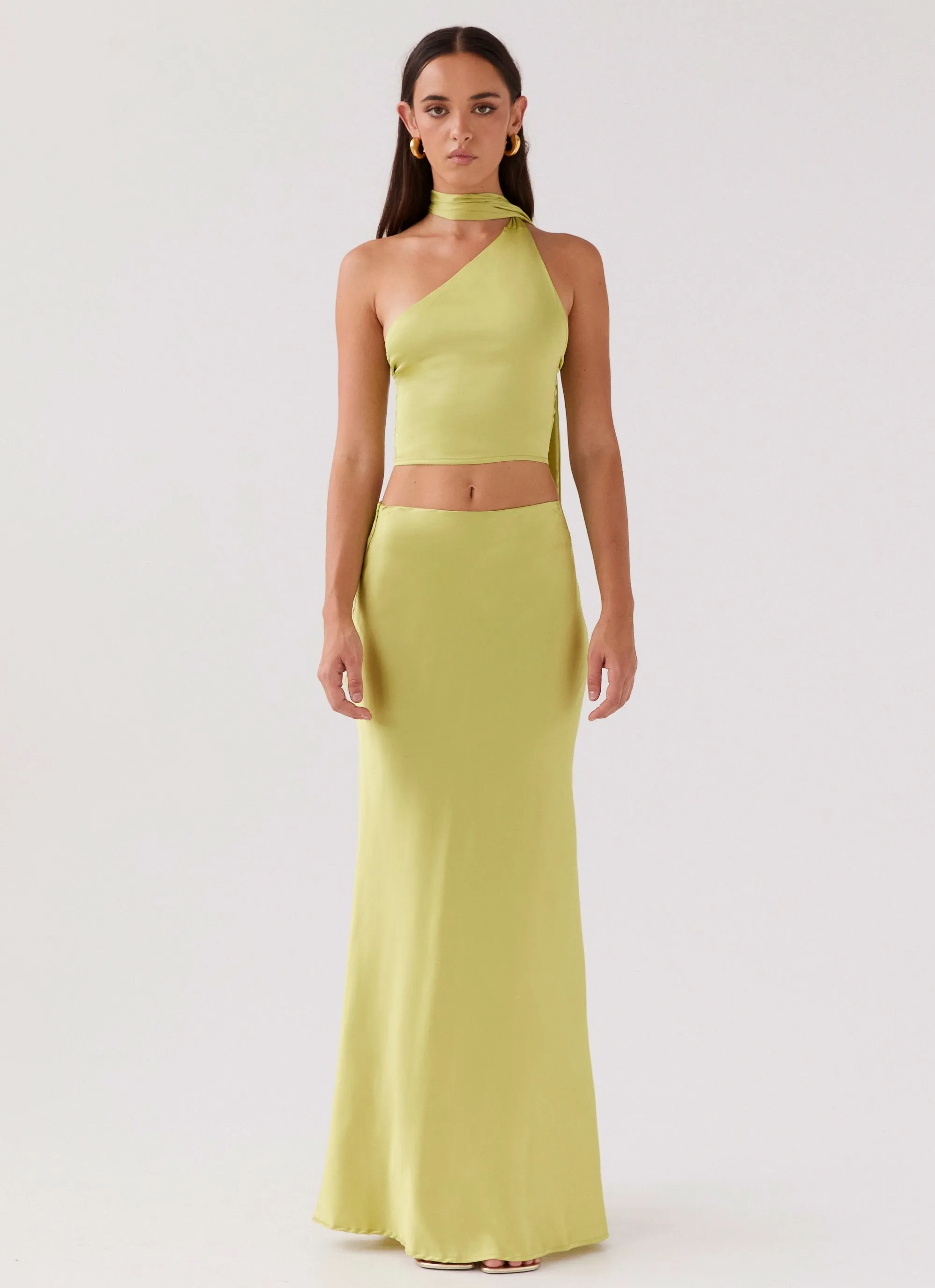 Cozy Tones Core Collection Josefina Satin Maxi Skirt - Chartreuse