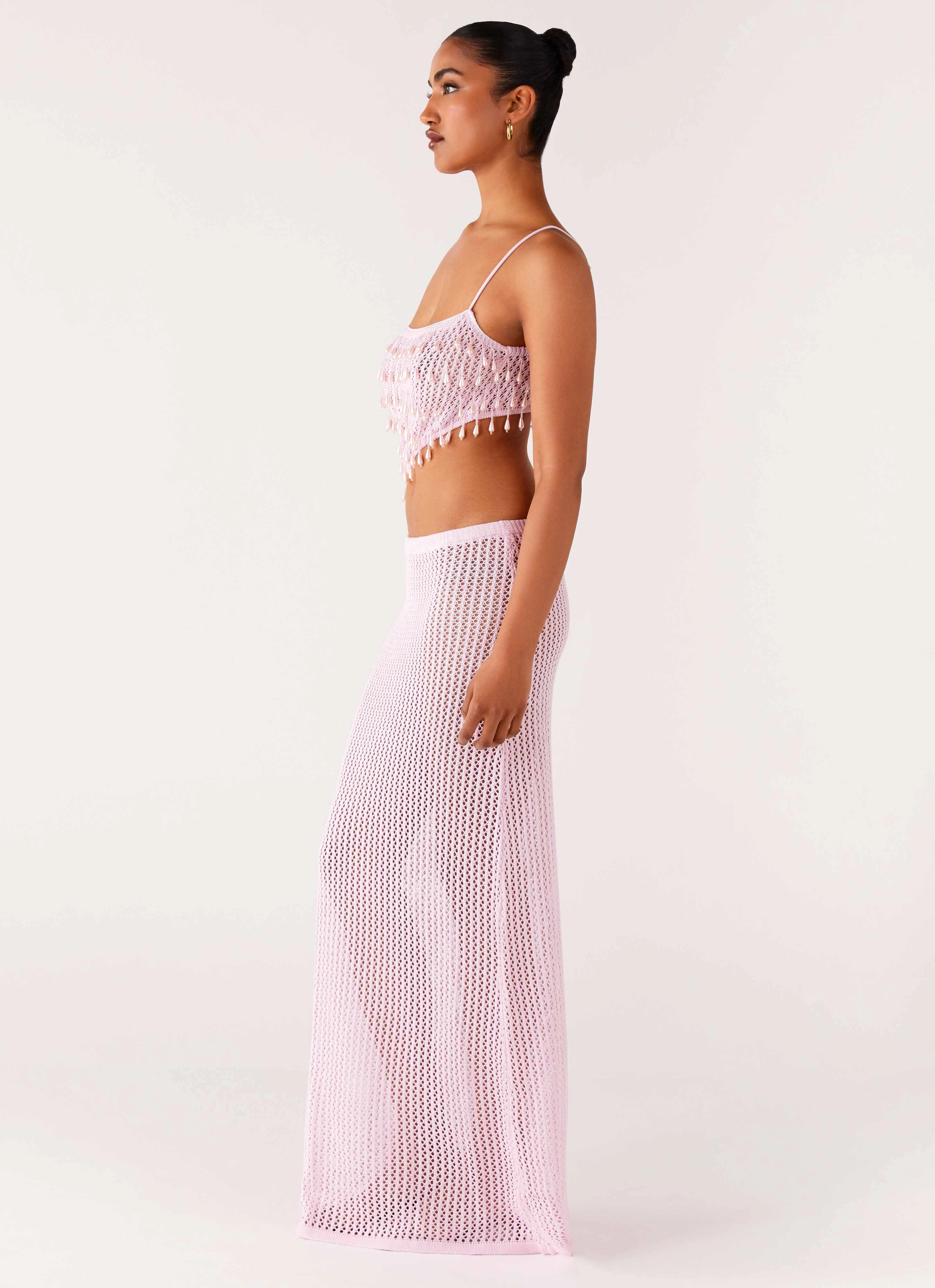 Shellbound Crochet Maxi Dress - Pink Comfortable and Fashionable Silky Shine