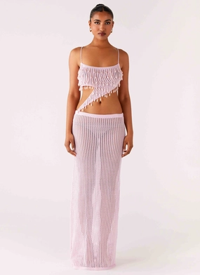 Shellbound Crochet Maxi Dress - Pink Refined Feel Boat-Neck