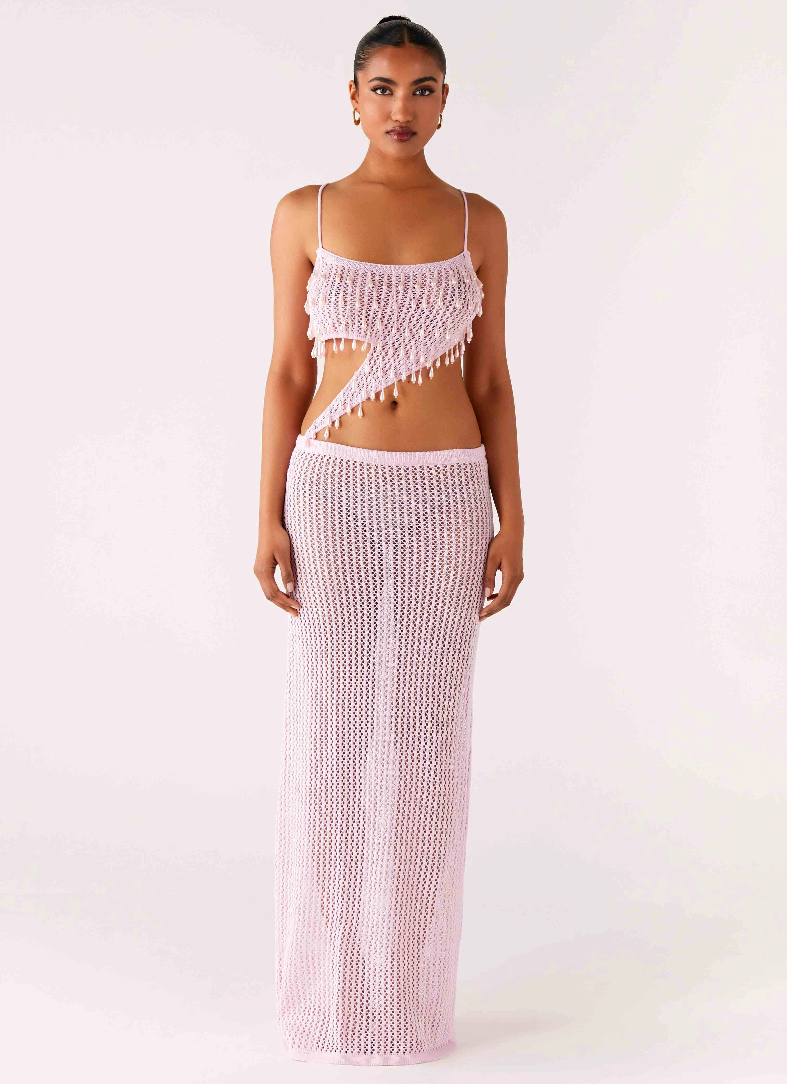 Modern Layers Smooth-Lining Shellbound Crochet Maxi Dress - Pink