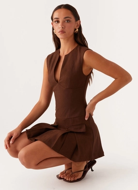 wrinkle free Cassia Mini Dress - Brown Fall Outfit Bold Color Cassia Mini Dress - Brown