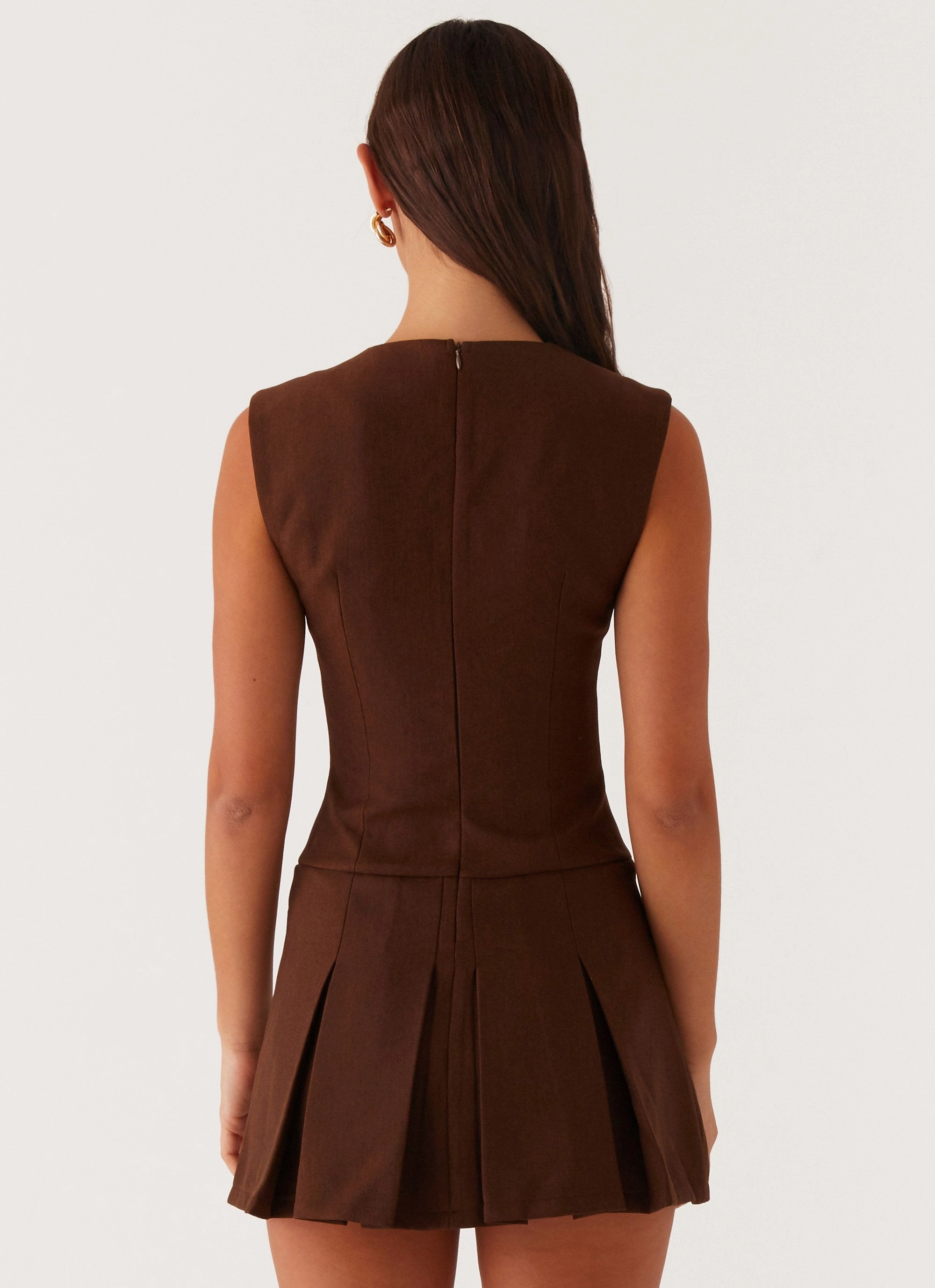 Wrinkle-Free-Finish Padded-Bust Cassia Mini Dress - Brown