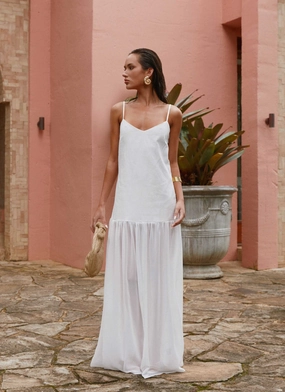Bodycon-Fit Heavenly Linen Maxi Dress - White