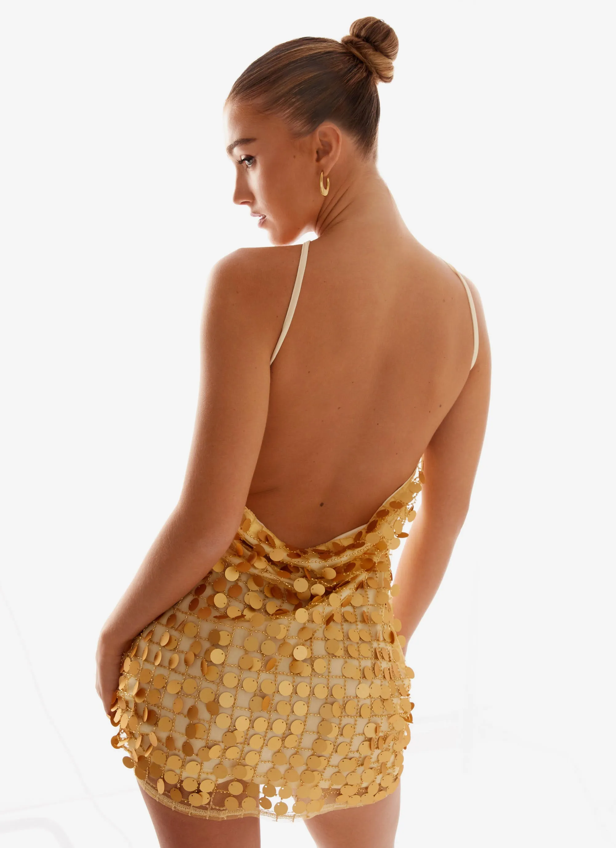 Xander Sequin Mini Dress - Gold Anti Static Fabric Petite Cut