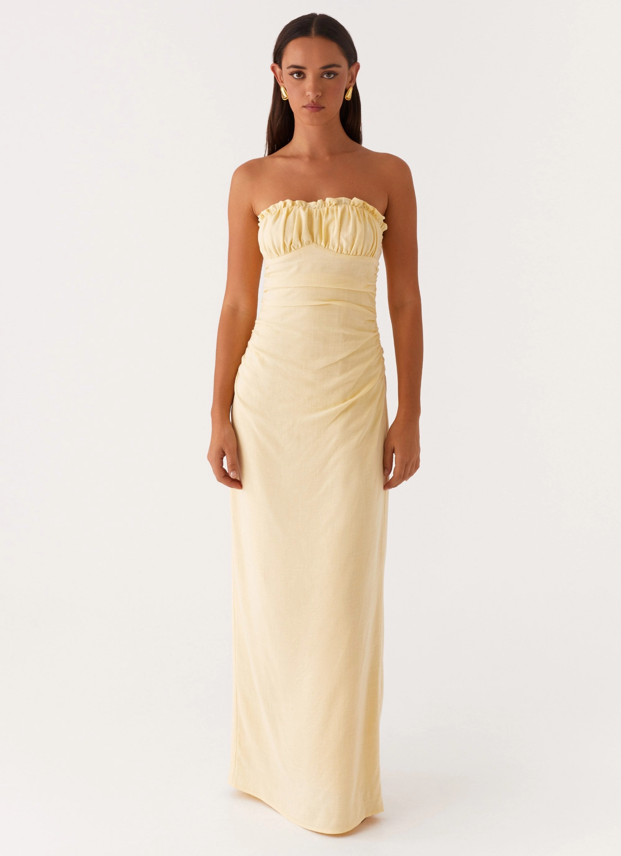 Minimalist Style urban vibe Xena Gathered Maxi Dress - Yellow