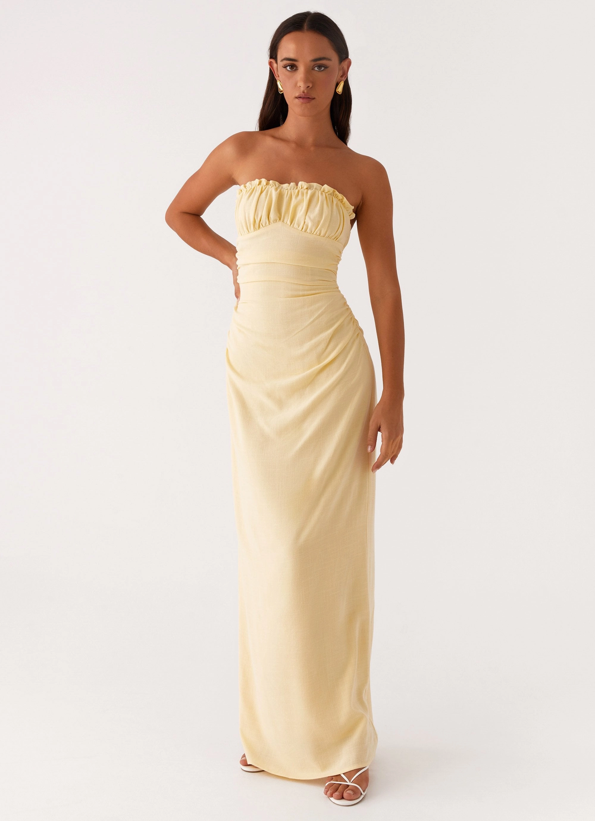 Xena Gathered Maxi Dress - Yellow Soft Drape