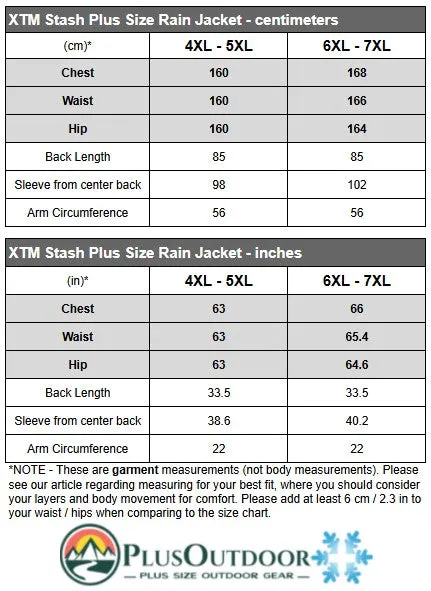 XTM Stash Unisex Plus Size RAIN Jacket Black 4XL-7XL